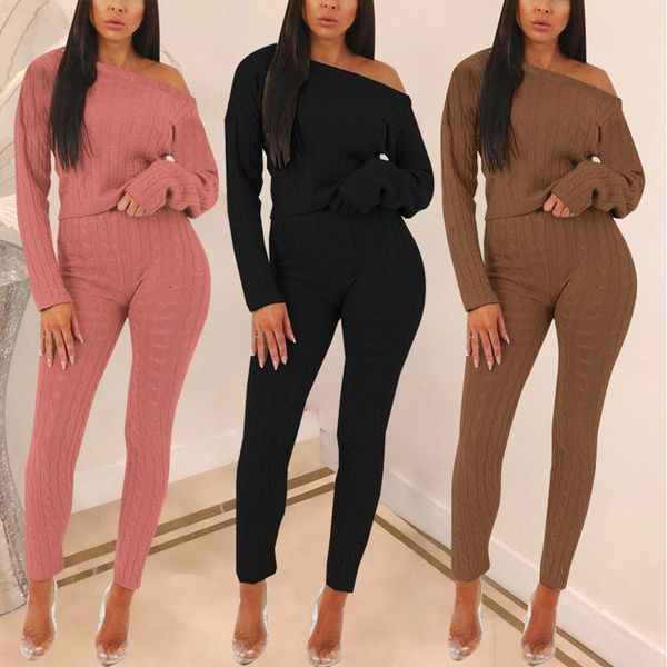 

women knitting pants+ sweater two-piece set fashion long suit, White;black