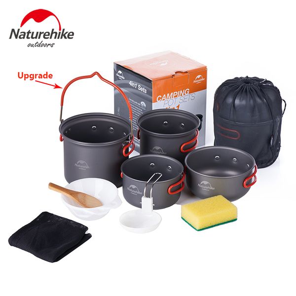 

naturehike outdoor 2-3 persons 4 in 1 pot bowl sets camping cookware portable picnic pan plate nh15t401-g