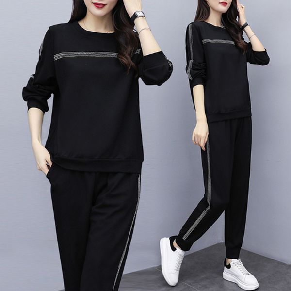 

casual thin two piece set clothes for women plus size 5xl women's suit ensemble femme deux pieces year-old female costume, White