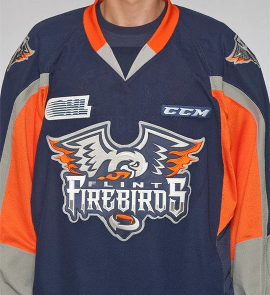 

customize flint firebirds hockey jersey embroidery stitched customize any number and name jerseys, Black