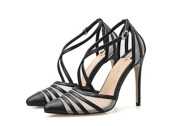 

women sandals plus size 41 42 transparent pvc high heels 11cm shoes woman star style ankle strap gladiator sandals, Black