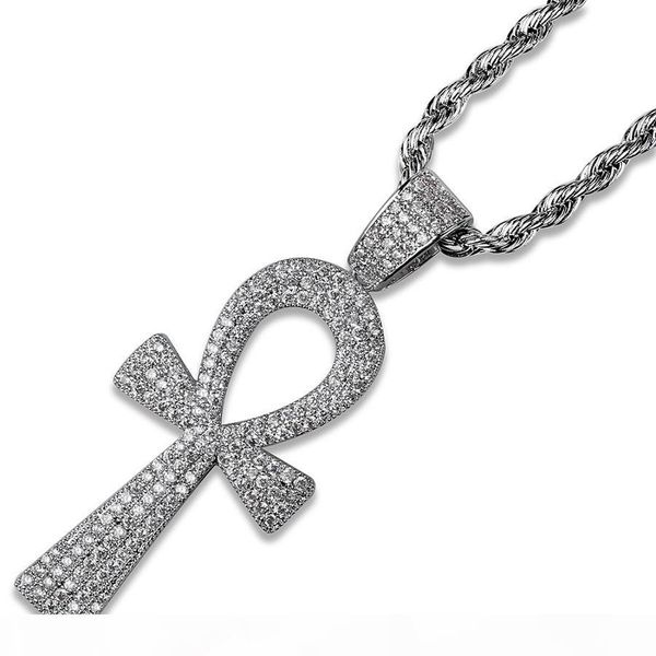 

fashion men 18k gold plated silver chain iced out key cross pendant necklace hip hop rap rock jewelry rhinestone punk necklaces for men