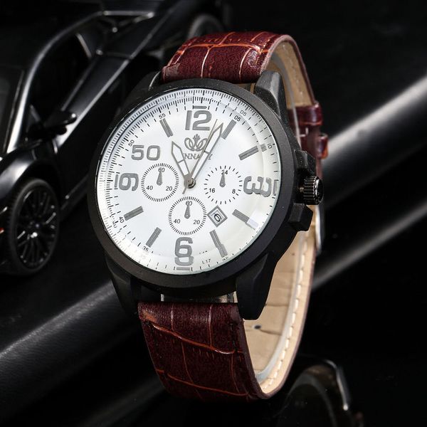 

men wrist watch fashion leather band analog quartz round watches erkek kol saati montre homme 2019 luxe de marque uhren herren, Slivery;brown