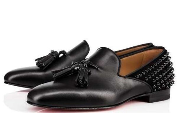 

brand red bottom new party dress wedding slip on loafers shoes man dandelion tassel sneaker shoes black patent leather suede dress shoes c5