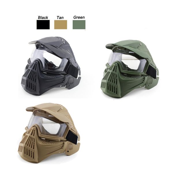 

outdoor paintball shooting face protection gear tactical full face pc mask, Black