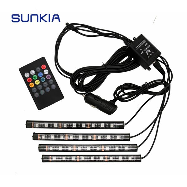 

sunkia music control car rgb led strip light changeable colors atmosphere lamp kit with ir remote interior lights car styling