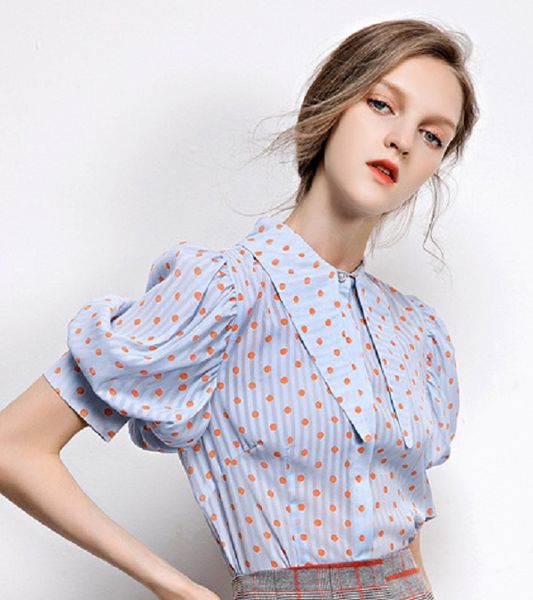

chiffon polka dot shirt women's 2020 summer new retro polo shirt hong kong style westernized design, White