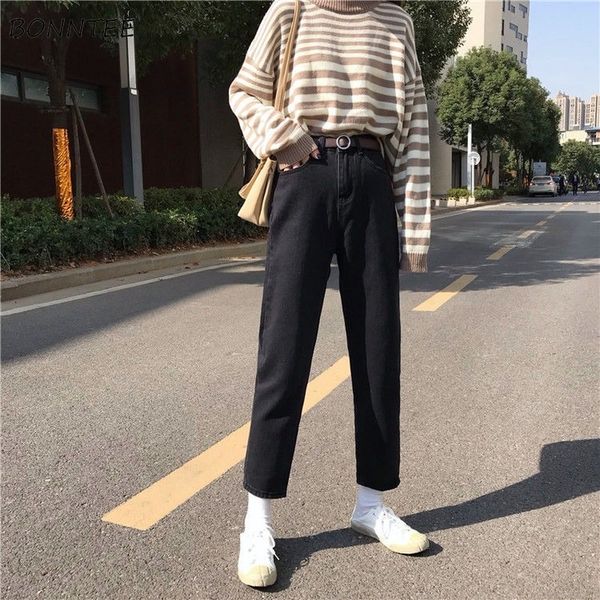 

jeans women straight loose 2xl all-match casual pockets high waist vintage simple students bf harajuku womens trousers, Blue