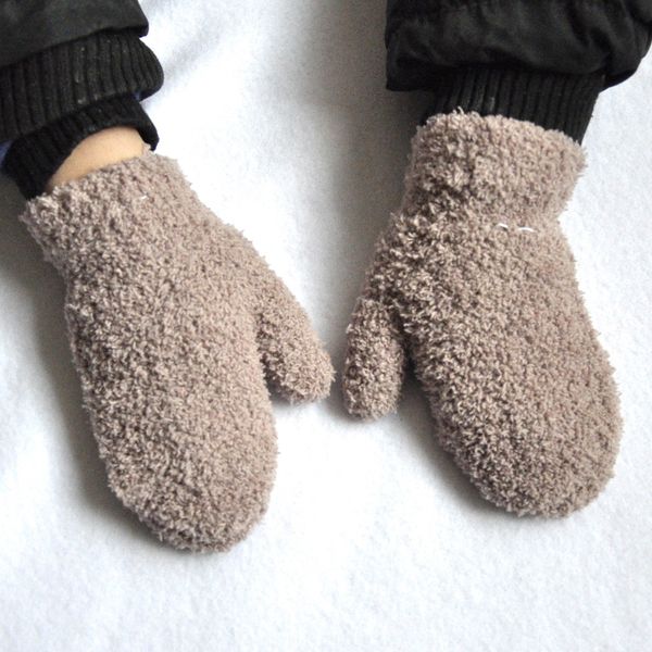 

children's warm woven bag winter cold-proof warm knitted bag gloves children's half-velvet plush thickened gloves, White