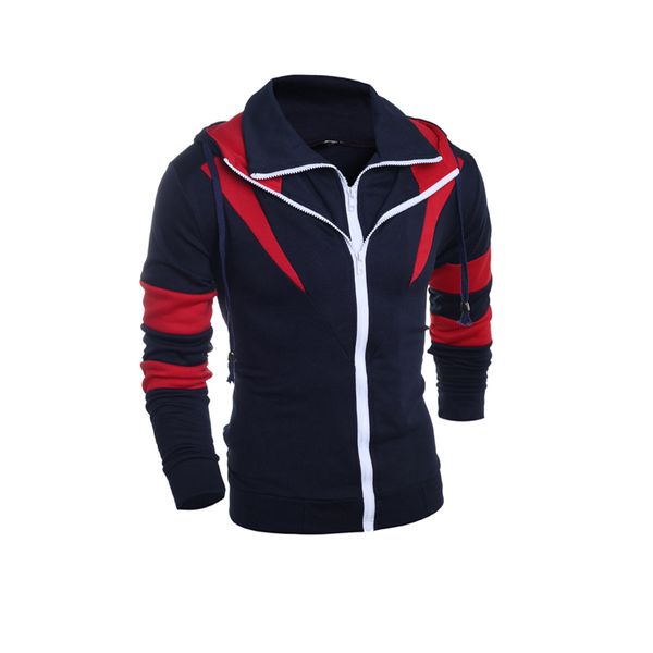 

новые мужские длинные рукава лоскутная толстовка с молнией slim fit толстовки с капюшоном мужской зимнее теплое пальто мужская одежда высоко, Black