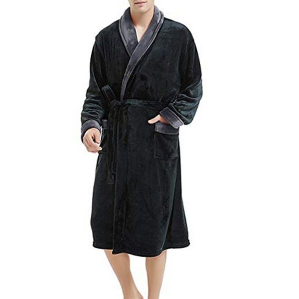 

fashion casual mens bathrobes flannel robe long sleeve couple men woman robe plush shawl kimono warm male bathrobe coat #1145, Black;brown