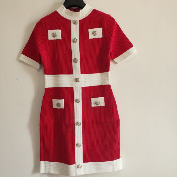 

women designer brand dresses short sleeve lady luxury casual button decoration dress simple fashion back zip spring 2020 sell, Black;gray