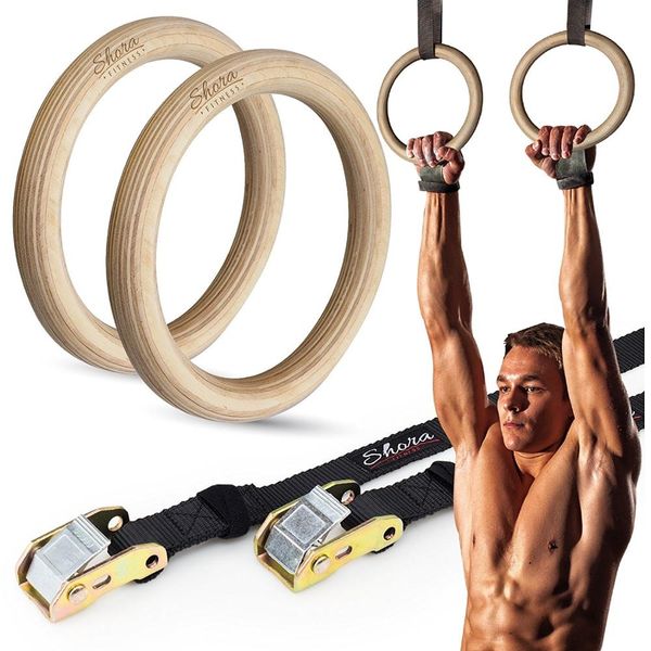 

wooden gymnastic rings 28/32mm birch wood portable reusable gymnastics rings with adjustable numbered straps for gym strength training