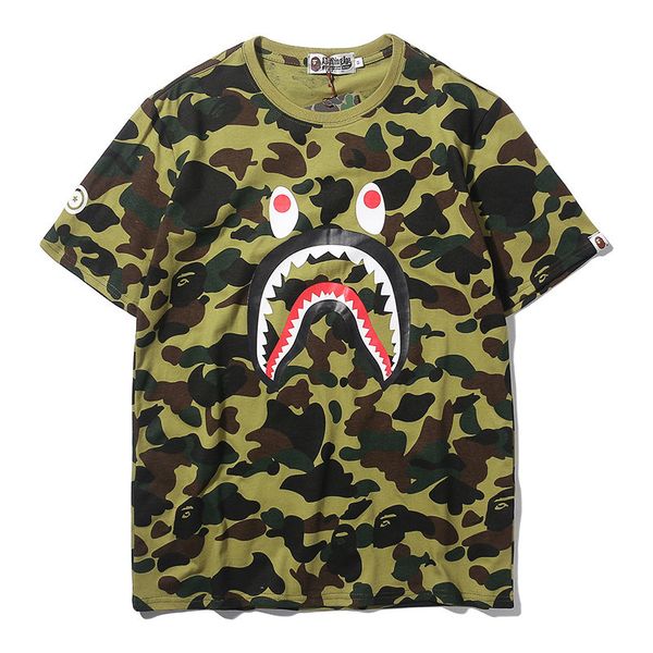 

Designer Men T Shirt 2020 Summer New Brand Clothes Fashion Shark Mouth Pattern Short Sleeves Camouflage Tops Loose Hip Hop Wearing Tees