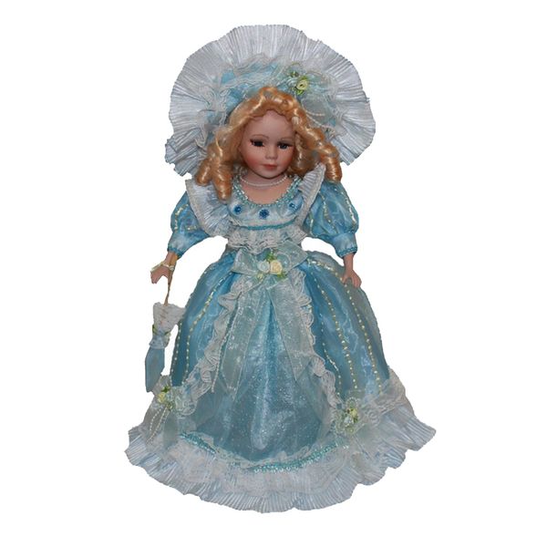 

40cm victorian porcelain female doll figure in light blue dress home decor