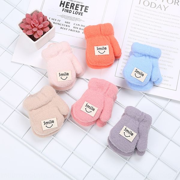 

0-december baby and gloves bag finger double layer plush thickened gloves knitted fabric smilebaby children's hanging neck, White
