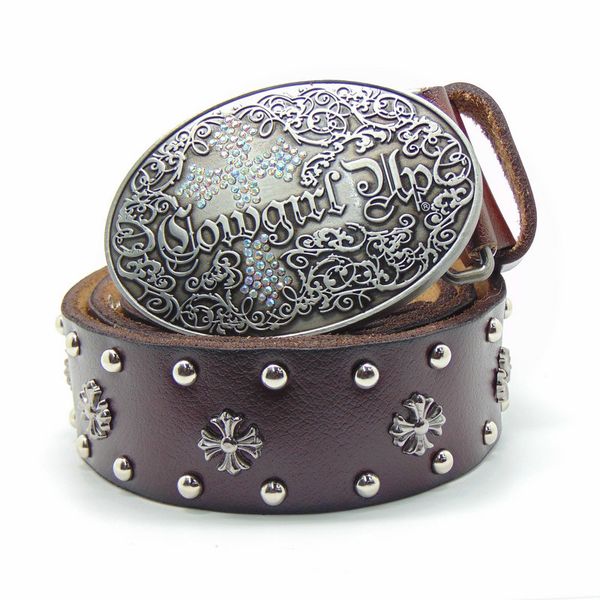 

western cowgirl women belt cross concho genuine leather brown wide belt for women oval buckle fashion casual appral accessories, Black;brown