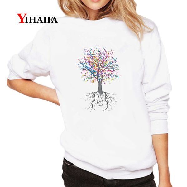

hipster long sleeve women sweatshirt colorful painted tree 3d print hoodie graphics pullover casual tracksuit oversized, Black