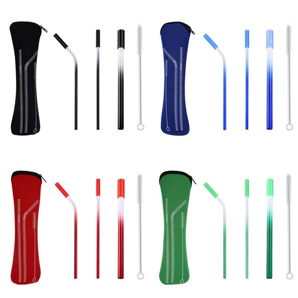 

stainless steel straw set eco friendly simplicity tubularis suit silicone head suction tubes kit fashion portable 8 2zj j1