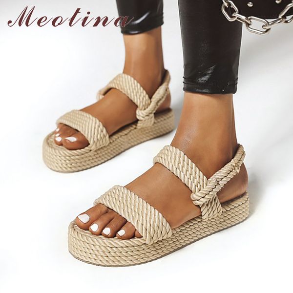 

meotina summer sandals shoes women espadrille flat platform beach shoes casual open toe sandals ladies footwear big size 35-43 y200620, Black
