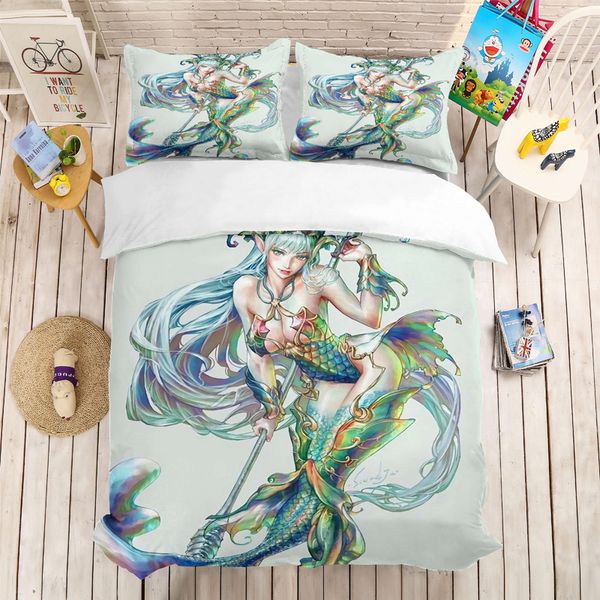 

dark mermaid cartoon bedding set duvet covers pillowcases comforter bedding sets bedclothes bed linen mermai children room decor