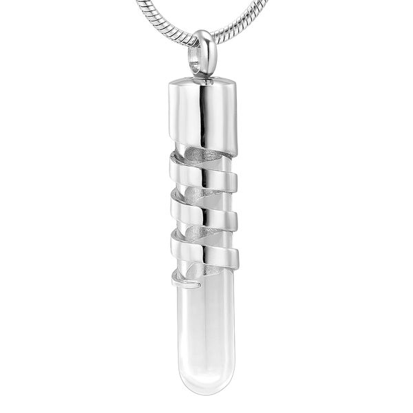 

lkj10271 glass & stainless steel cylinder cremation locket hold human/ animal ashes memorial urn necklace stainless steel jewelry, Silver