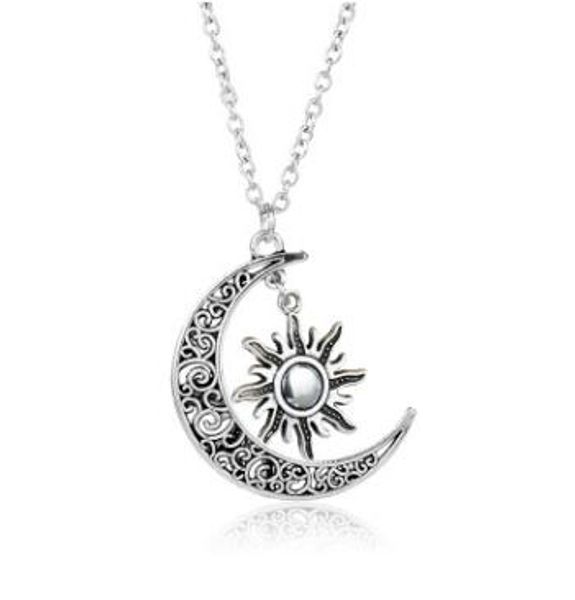 

women ladies ice and fire pendant necklace hanging sun and moon fashion jewelry gift to beloved, Silver