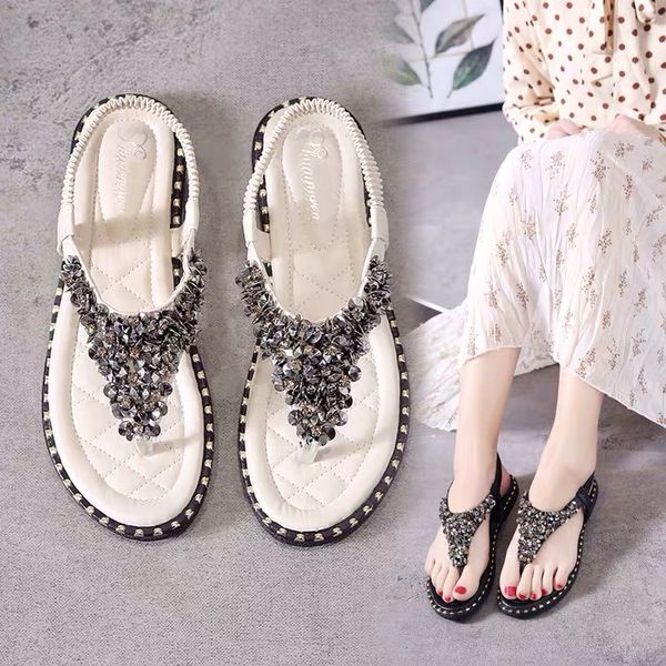

european and american summer rivet water drill toe sandals women 2019 new sequins loose belt flat-bottomed roman sandals, Black
