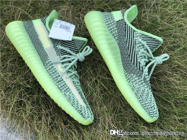 

350s v2 yeezreel primeknit kanye west mens running shoes black grey reflective fluorescent green mesh breathable sport sneakers