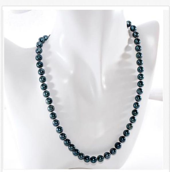 

stunning round 10-11mm tahitian black green pearl necklace 18inch, Silver