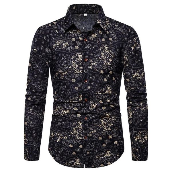 

new spring men casual shirts fashion long sleeve brand printed button-up formal business polka dot floral men floral shirt -5xl, White;black