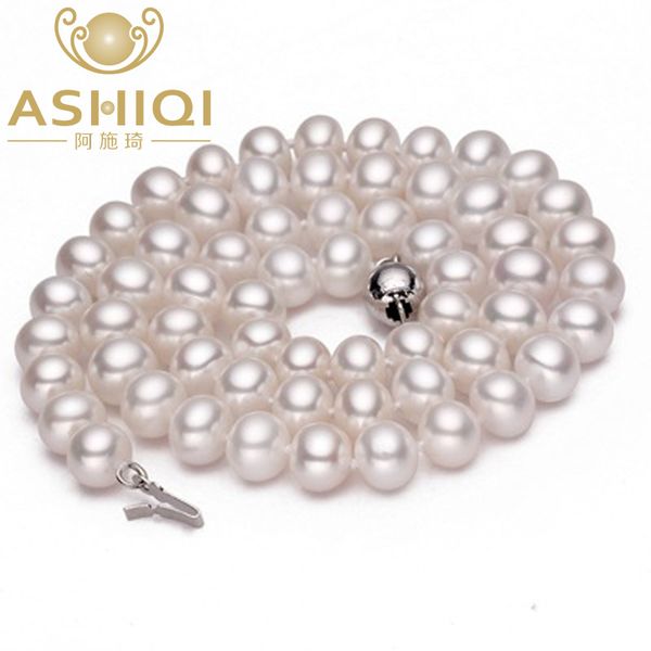 

ashiqi natural real pearl necklace jewelry freshwater pearl necklaces for women wedding, Silver