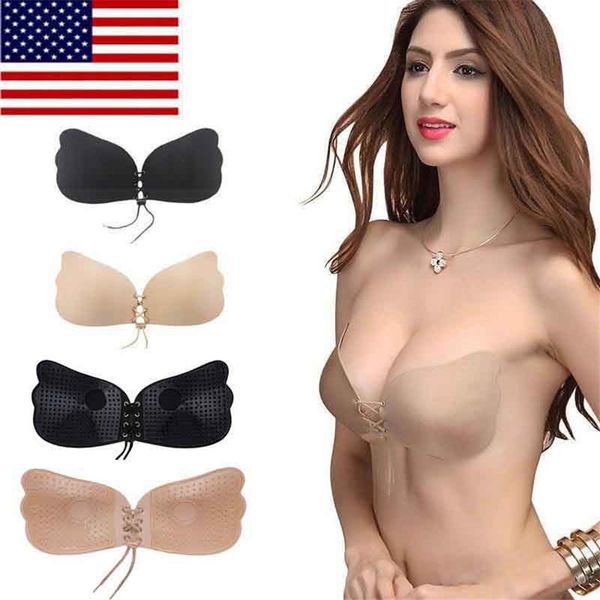 Vendita calda Donna Donna Farfalla Reggiseno push up Invisibile Bastone libero su Autoadesiva Fasciatura anteriore Reggiseni allacciati Lingerie senza spalline senza schienale