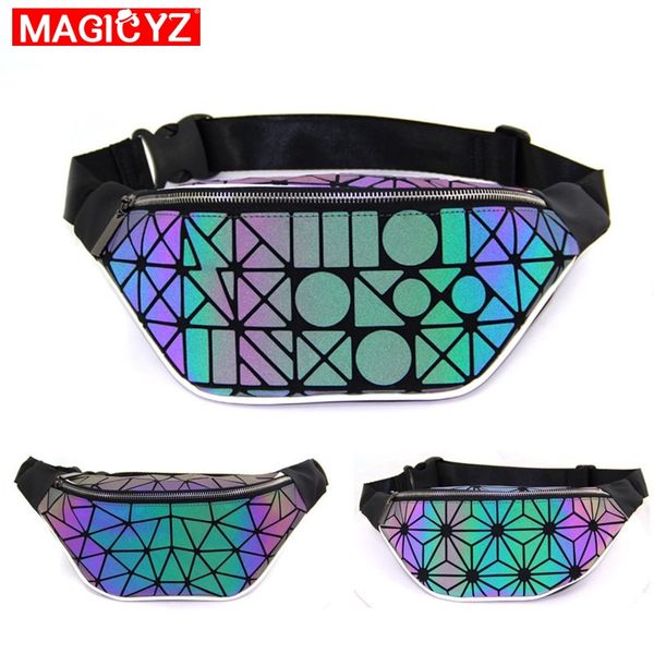 

women waist bags luminous color fanny pack female banana belt bag leg purse holographic crossbody bag laser chest phone pouch