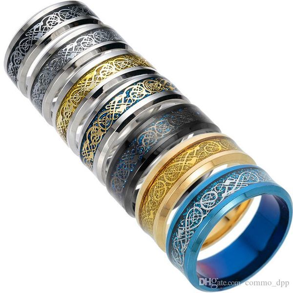 

gold silver carved dragon piece couple band ring for women men stainless steel dragon totem finger rings fashion never fade jewelry in bulk