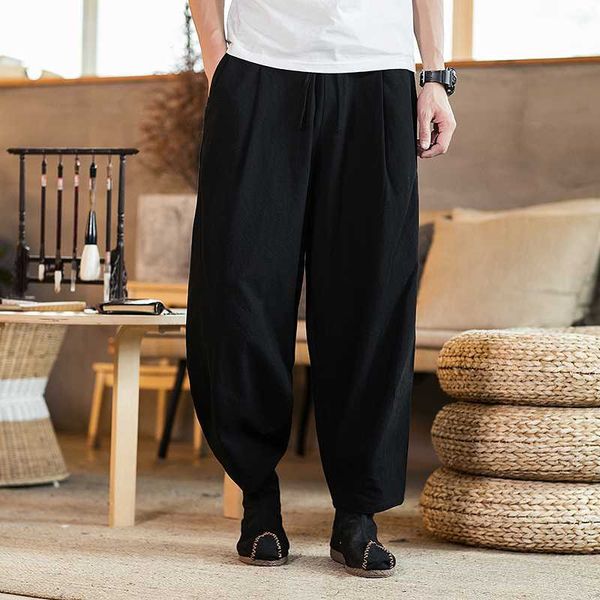 

dropshipping men oversize wide leg pants 2020 mens straight casual harem pants chinese style cotton male harem, Black