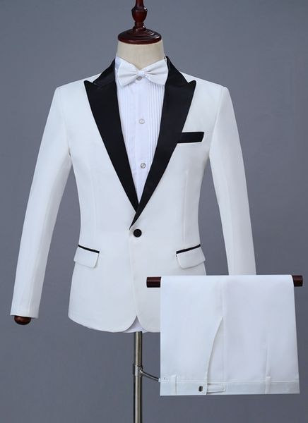 Chegada Nova One Button Branco Noivo Smoking pico lapela Groomsmen Best Man Wedding Prom Jantar Suits (Jacket + calça)