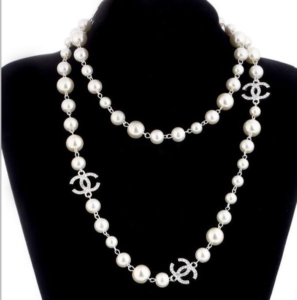 

2019 tyle 2 layer necklace pearl weater necklace de igner lady perfume number 5 women neckle long necklace collare, Silver