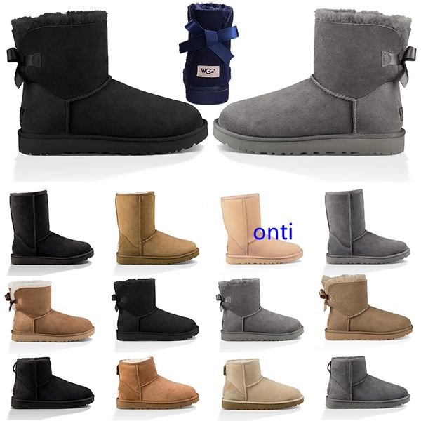 

designer australia boot for women winter snow boots ankle short bow black chestnut grey red fashion girl outdoor shoes size 5