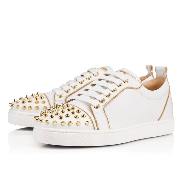 

2019 designer brand studded spikes flats shoes red bottoms shoes luxury men womens party lovers genuine leather sneakers size 36-46 c13, Black