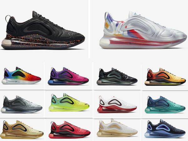 

wholesale 72c running shoes mens women black gold red northern lights sunrise sunset rainbow triple white sport sneaker size 5.5-11, White;red