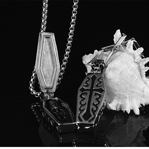 

men cross skeleton human rack necklace titanium steel alternative creative pendant vampire coffin necklace, Silver