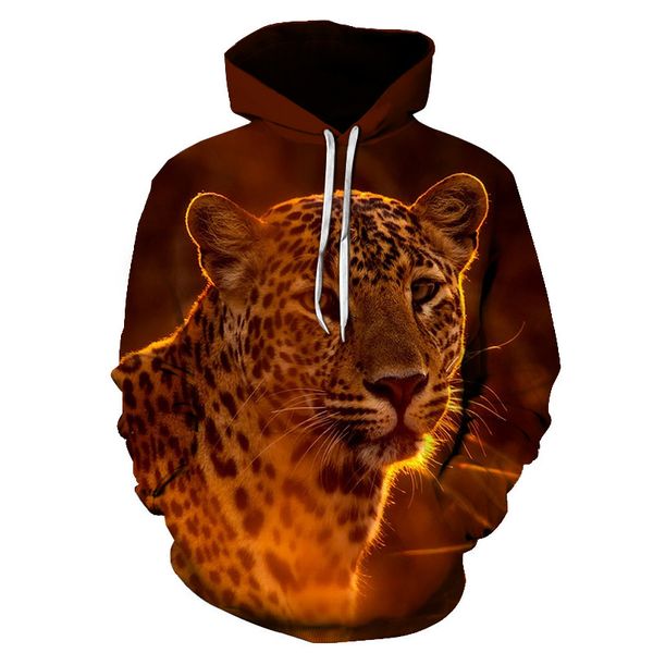 

men/women hooded hoodies animal white tiger wolf print 3d sweatshirts with hat fashion autumn winter thin hoody, Black