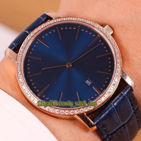 

version patrimony 81180 000r-b518 japan miyota 9015 automatic rose gold diamonds case blue dial mens watch leather strap sport watches, Slivery;brown