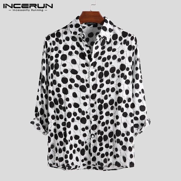 

incerun 2019 fashion men shirt polka dot 3/4 sleeve breathable chic cotton casual blouse high street shirts camisa, White;black