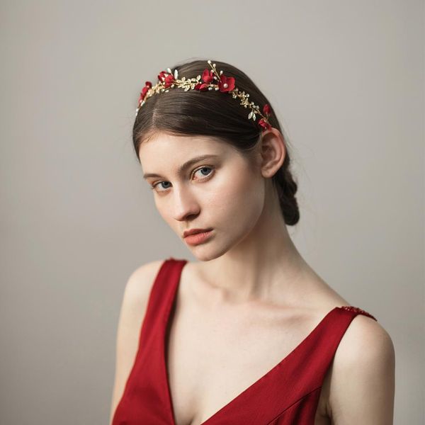 

bridal rhinestone flower tiara crown hairband wedding hair decor wine red, Silver