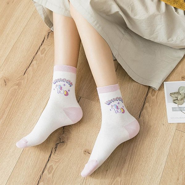 

kids cartoon kawaii unicorn socks japanese style girl socks colorful full cotton socks for girls, Pink;yellow