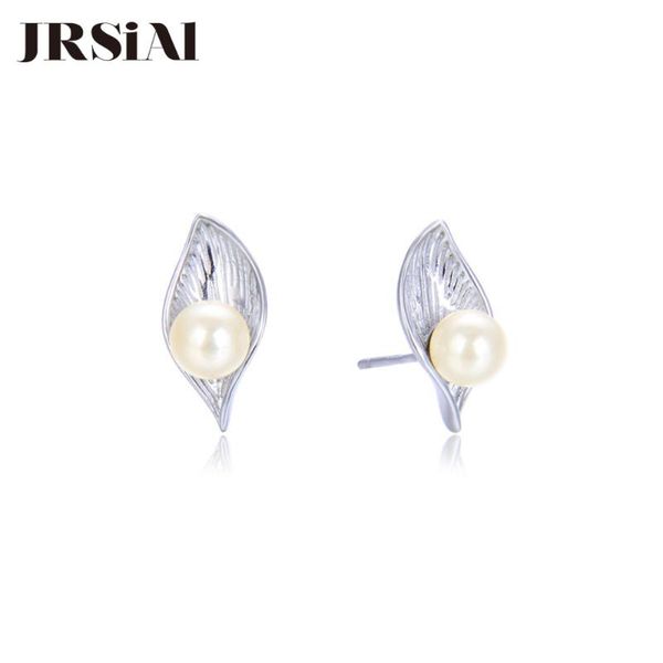 

jrsial 925 sterling silver jewelry freshwater pearl earrings bead leaf earrings korean woman fashion wild, Golden;silver