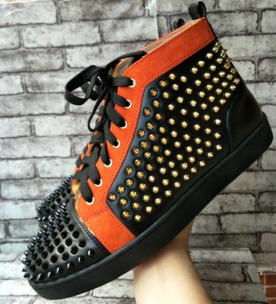 

drop shipping new casual new 2019 fashion sneakers for men with spikes high red casual skateboarding sports shoes mens dress shoes d09, Black