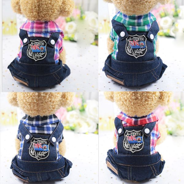 

new dog clothes pet products puppy cat costumes lattice four legs with jeans onesies jacket spring summer autumn wear